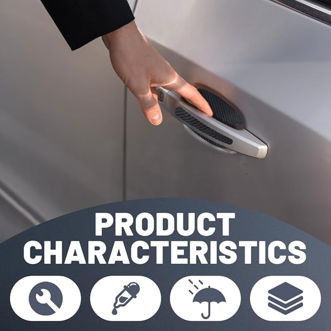 8PCS Car Door Handle Scratch Protectors, Carbon Fiber Car Door Handle Bowl Sticker, Universal Car Door Handle Paint Guard Cover, Auto Exterior Decor Door Handle Cup Protective Film for Most Models