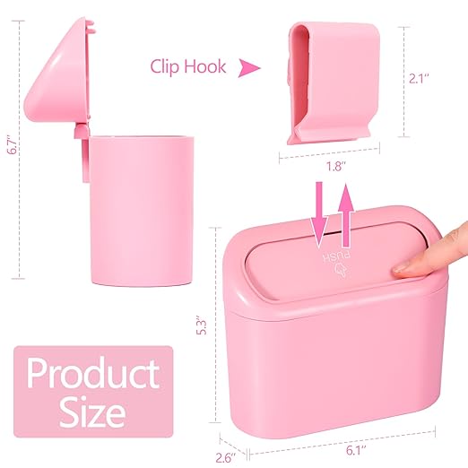 NBTEPEM Pink Car Trash Can with Lid, Mini Auto Garbage Can with 30 Trash Bags, Leakproof Automotive Garbage Container Bin, Multipurpose Organizers and Storage for Car, Home, Office (Pink)