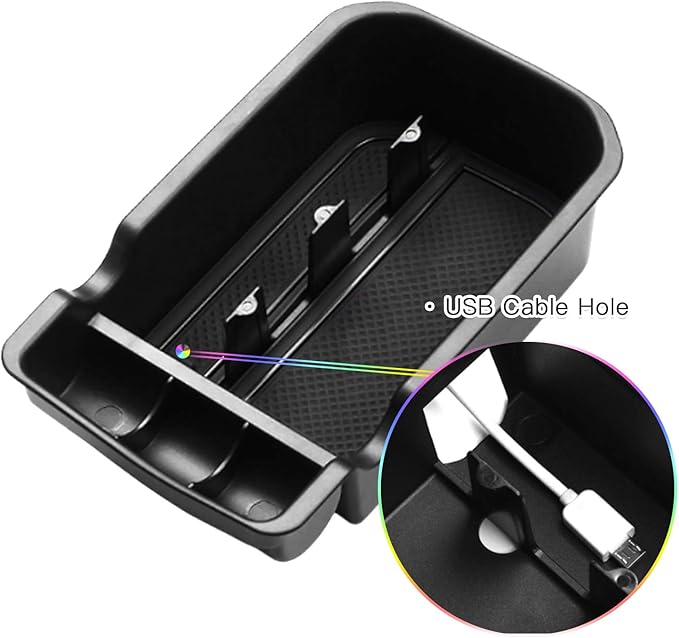 SKTU Compatible with 2017-2020 Jeep Compass Center Console Storage Box Organizer Container Armrest Insert Organizer ABS Tray Pallet with USB Hole and Coin Holder (Black)