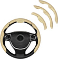 3PCS Car Steering Wheel Cover, Nappa Leather Breathable Non-Slip Segmented Steering Wheel Protector, Snap-on Auto Interior Decoration Accessories, Universal Fit (Beige)