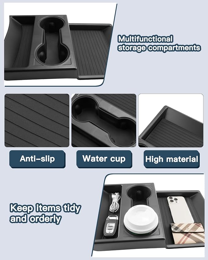 Ruiya Hummer EV Lower Console Organizer for GMC Hummer EV Accessories ABS Material with Cup Holder Under Console Organizer Compatible with (2024/2025) Hummer EV SUV & (2022-2025) Hummer EV Pickup