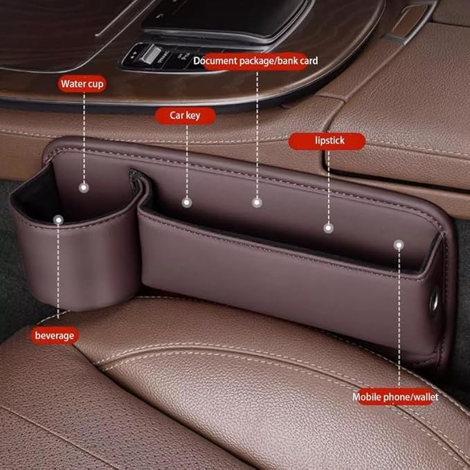 Seat Gap Storage Box, car seat Gap Filler Manager with Cup Holder and Charging Hole, car seat Manager, Leather Cup Holder Gap Bag (Main Driver-Black)