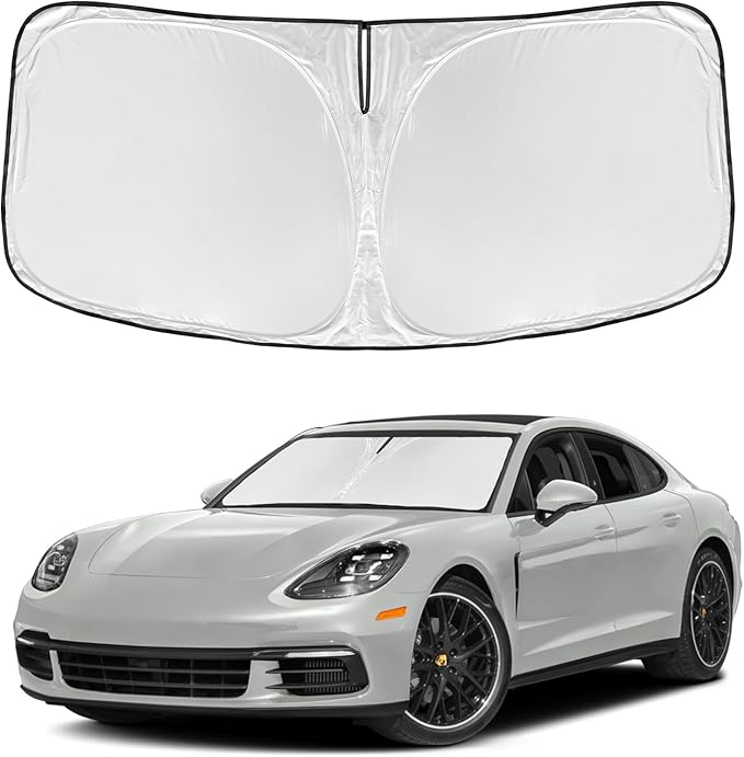 for Porsche Panamera 2017-2025 Windshield Sun Shade - 4 Layers Car Sunshades for Front Windows Shade Cover Custom Fit Panamera Sun Visor 240T Retractable Shade Blocks UV Rays Car Accessories