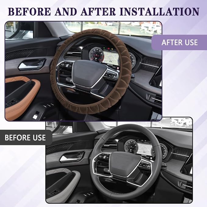 Car Steering Wheel Cover, Universal Anti-Slip Auto Steering Wheel, Fluffy Steering Wheel Cover, Soft Plush Auto Interior Accessories Fit Vehicles, Sedans, SUVs, Vans, Trucks