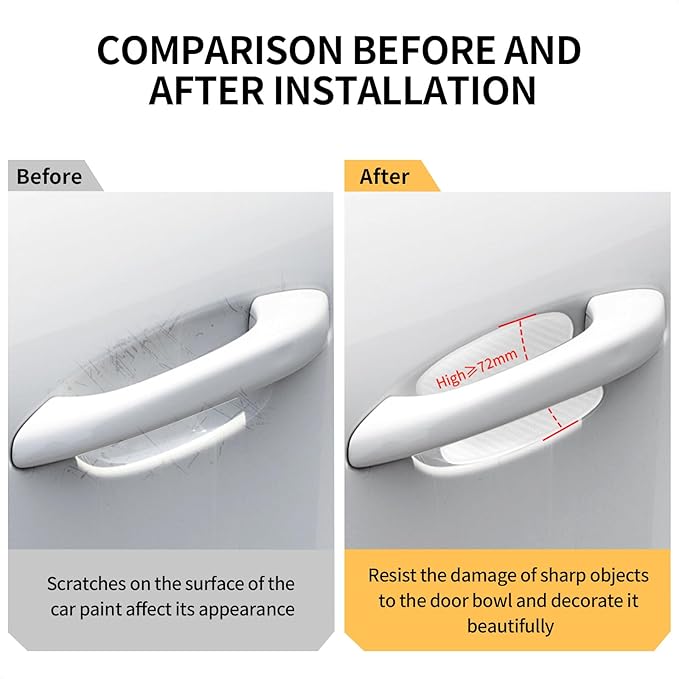 DriveAlly 4Pcs Silicone 3D Carbon Fiber Texture Car Door Handle Cup Protectors Paint Scratch Protector Sticker Vehicle Exterior Accessories 1.5mm Thick Scratch Guard Sticker (White, Small)