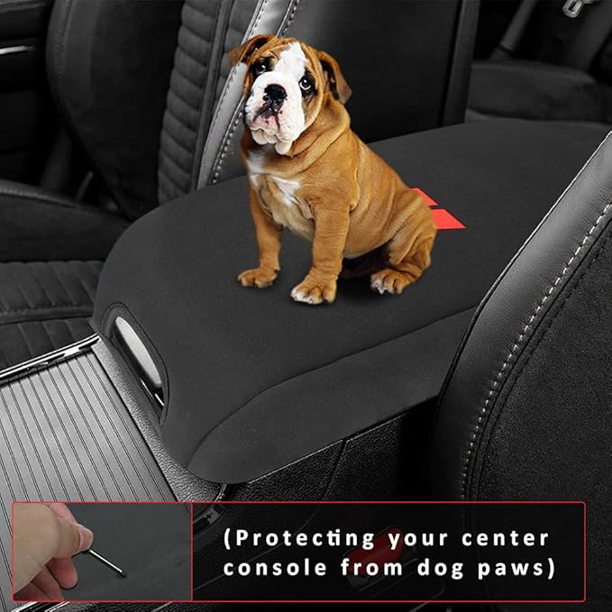INTGET Center Console Cover for Dodge Charger Accessories 2011-2020 2021 2022 2023 for Chrysler 300 2015-2022 Leather Armrest Cover Console Lid Protector Cushion Pad(Black Cushion, Neoprene)