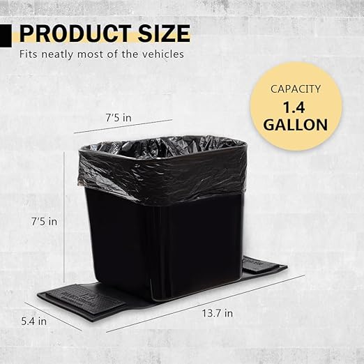 HAUSSIMPLE Car Trash Can – Leakproof 1.4 Gallon Compact Garbage Bin with Stability Flap & Anti-Slip Base | Portable Trash Holder for Cars, Trucks, SUVs, Minivans – Includes Trash Bags (Black, Large)