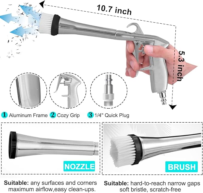 Car Cleaning Gun High Pressure Car Cleaning Tool Air Blow Gun Car Detailing Kit Interior Cleaner Air Duster Blower Gun Pneumatic Air Compressor Auto Detailing Tool for Car Upholstery (Black)
