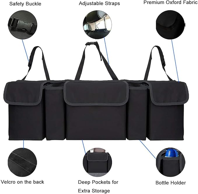 Car Organizers and Storage, Backseat Hanging Organizer with 5 Pockets, Waterproof Collapsible Large Capacity Organization Bag, Interior Accessories Trunk Organizer for Car, SUV, Truck, MPV
