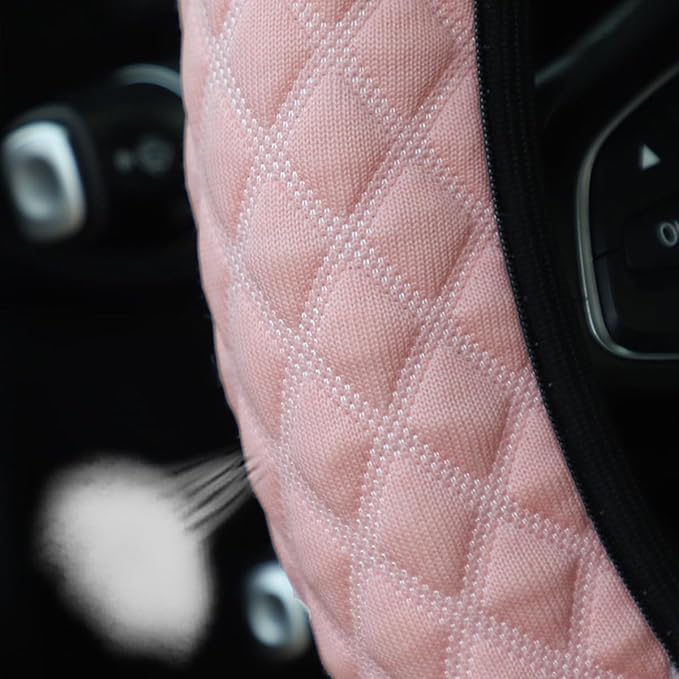 zipelo Elastic Stretch Steering Wheel Cover, Microfiber Breathable Ice Silk, Universal 15 Inch Anti-Slip Car Steering Wheel Protector, Warm in Winter and Cool in Summer, for Men and Women (Pink)