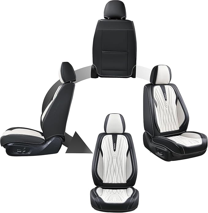 FLORICH Car Seat Covers Full Set, Leather Seat Covers for Cars 5 Seats, Waterproof Car Seat Protector,Automotive Seat Covers & Accessories Fit for SUV Sedan Truck-Black&White