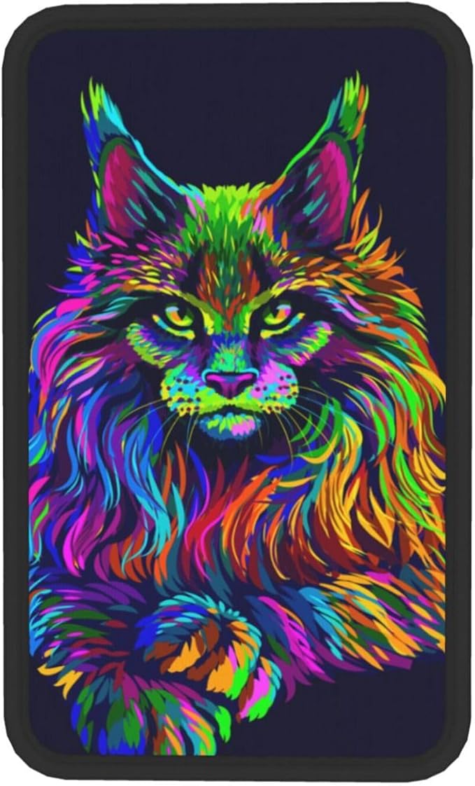 Neon-Colored Maine Coon Cat Portrait Universal Center Console Armrest Cover Pad Car Armrest Protector for Most Cars, Suvs & Trucks, Cushion with Easy Installation