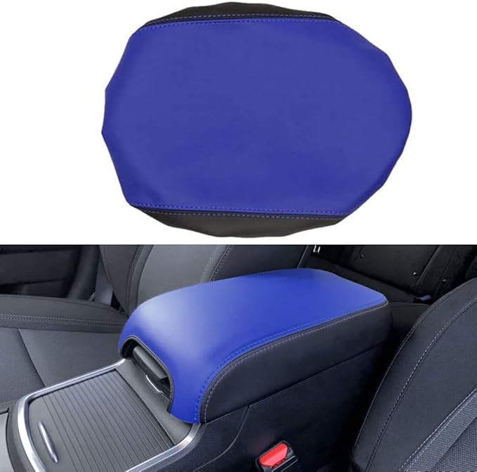BOYUER Center Console Cover Armrest Leather Pad Cover Compatible With Dodge Charger 2011-2023/Chrysler 300 2015-2023（Blue and Black Neoprene）