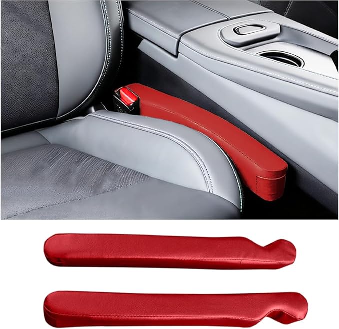 2PCS Car Seat Gap Filler, Leather Vehicle Seat Crevice Blocker Stopper to Prevent Things from Dropping, No-Drop Automotive Interior Console Catcher Plug, Universal for Vehicles (Red)