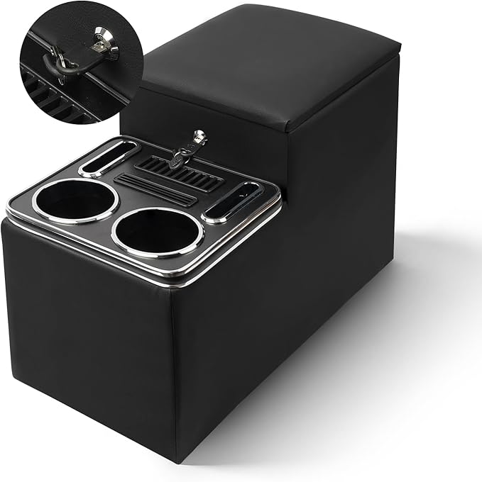 Center Console Between Seat with a Lock, Center Console Organizer for Minivans, Truck & Motorhome, Automotive Center Consoles with Cup and Phone Holder