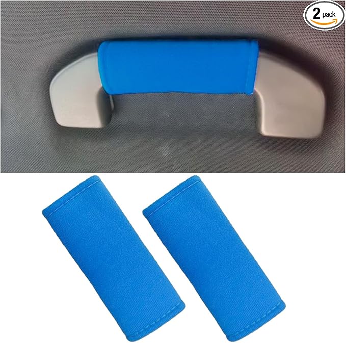 2PCS Car Inside Door Handle Protector, Colorful Soft Fluff Car Pull Handle Cover, Anti-Scratch Grab Handle Wrap, Car Interior Decoration Accessories for Women Men (Blue)