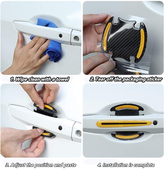 8pcs Universal Carbon Fiber Texture car Door Handle Scratch Protector Door Handle Cover car Handle Protector car Door Protector car Reflective Stickers(Yellow)