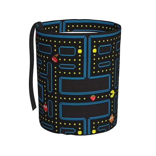 Retro Video Game Pattern Car Trash Can Leak Proof Hanging Waterproof Garbage Can Multipurpose Trash Bin for Car SUV Front Seat Headrest Collapsible and Portable Storage Pocket