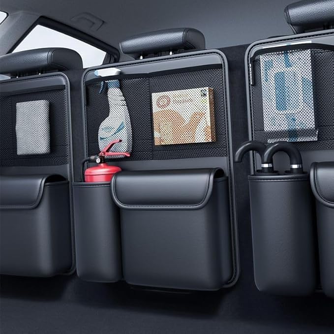 Car Trunk Organizer Backseat Storage Bag for Honda CRV Hybrid 2023-2026, Heavy Duty Hanging Cargo Net Pocket Space Saving Leather Interior Accessories,3pcs