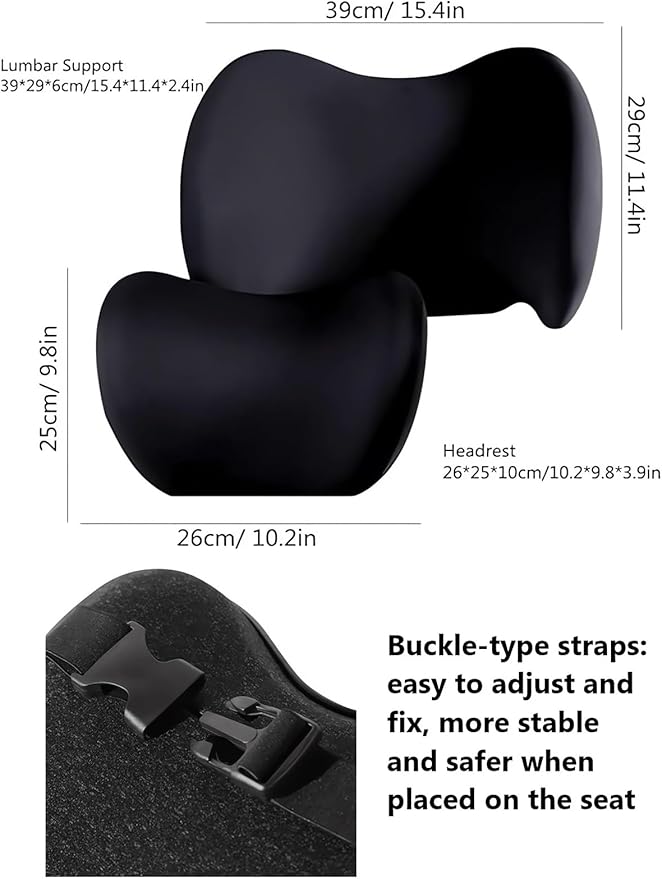 Car Headrest & Lumbar Support Cushion Ergonomic Car Seat Neck Back Rest Pillows Orthopedic Memory Foam Head Rest and Lower Lumbar Support Pillow Set Backrest Driving Seat Office Chair Support (Grey)