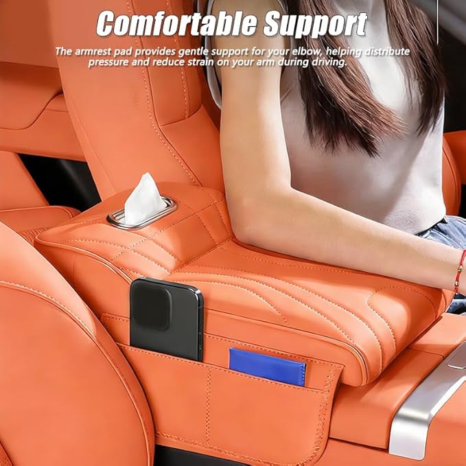 Car Armrest Cushion for Jeep Grand Cherokee L 2024 2023 2022, Car Middle Center Console Cover with Storage Bags and Tissue Box, Auto Interior Armrest Protector Pad,A Black
