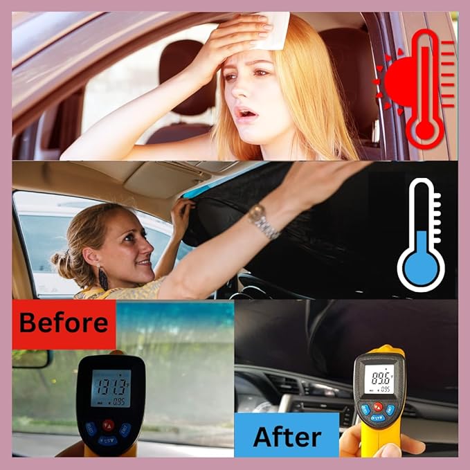 kinder Fluff Windshield Sunshade for Tesla S | Patented Car Sun Protection - Certified 99% UVR Block - Cool Car Interior | Foldable Sun Visor Cover | Automotive Accessories for Summer Heat