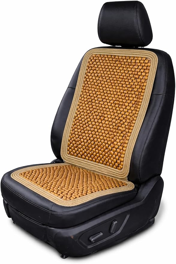 VaygWay Wood Beaded Comfort Seat Cushion Seat Cover – Wooden Beaded Car Seat Cover – Natural Wood Double Strung Beads – Massage Comfort Car Chair Cushion– Universal SUV Auto Office Home