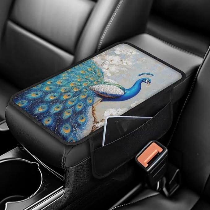 Boatee Peacock Center Console Cover Arm Rest Cover for Car Console Cushion Armrest Mat for Car Accessories Auto Middle Console Organizer Pad Interior Protection for Most Vehicle SUV Truck Car Blue