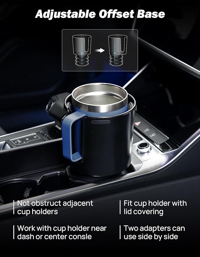 JOYTUTUS Car Cup Holder Expander with Adjustable Base, Fit Diameter of 3.0-3.25 Inches Car Cup Holder, Compatible with Hydro Flask,Yeti, Large for Hold 18-40 Oz Bottles and Mugs (Black)