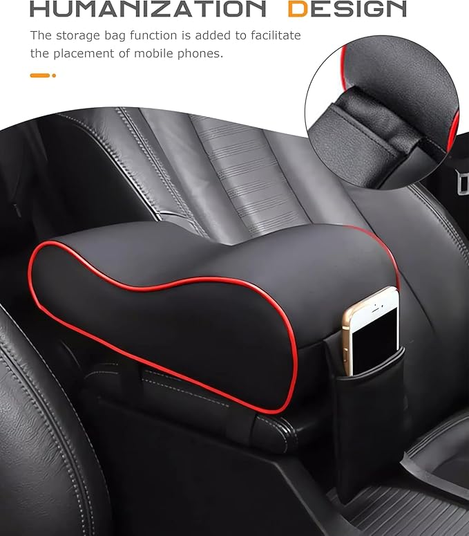 Car Center Console Cover Armrest Pad for Mazda CX 5 2017-2021, Memory Foam Armrests, Made of Leather, Soft and Breathable, with Side Pockets,Red