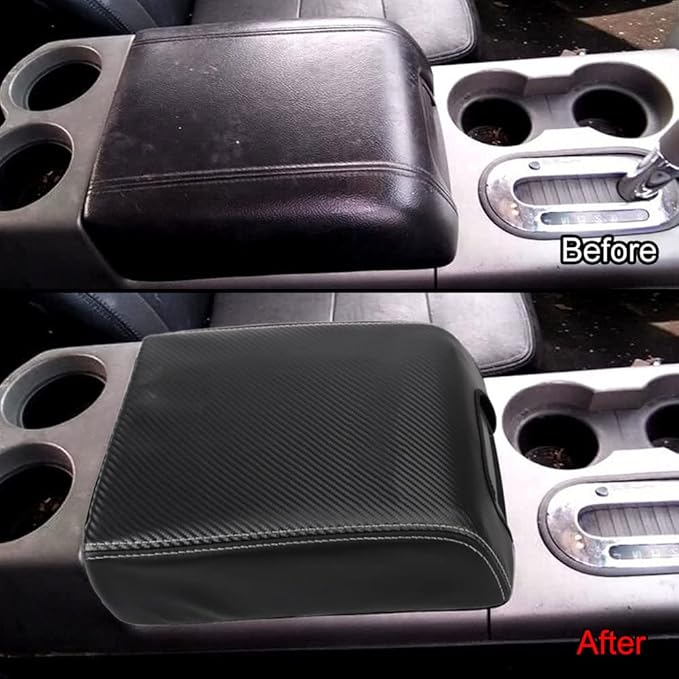 XITER 1PC Leather Center Console Armrest Box Cover Waterproof Cushion Pad for F150 2004-2008 Not Fit Jump Seat Console(Carbon Fiber)