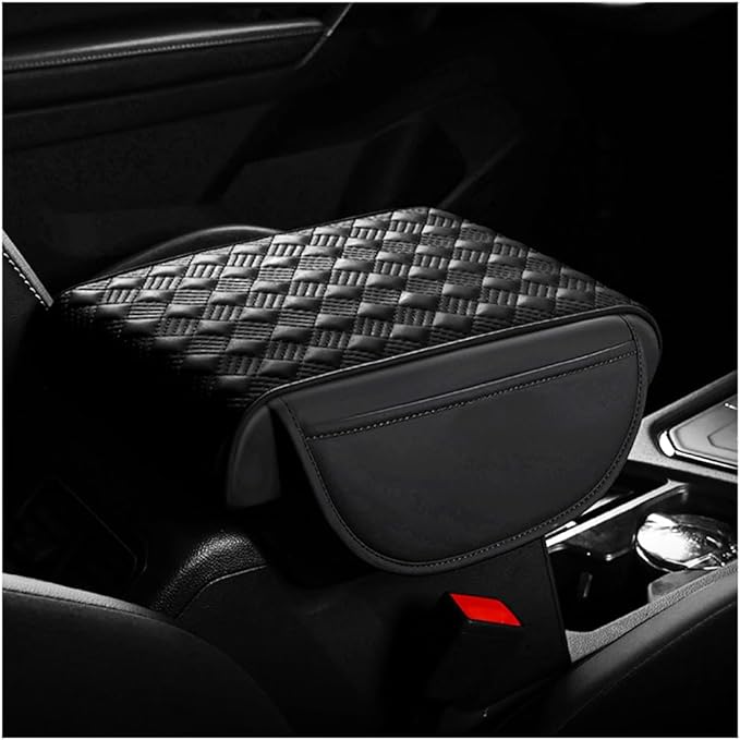 Car Center Console Cover, 12.6"×8.7" Waterproof Leather Auto Armrest Box Protector Elbow Pillow with Storage Pocket, Comfortable Memory Foam Arm Rest Box Cushion Pad, Car Accessories (Black)