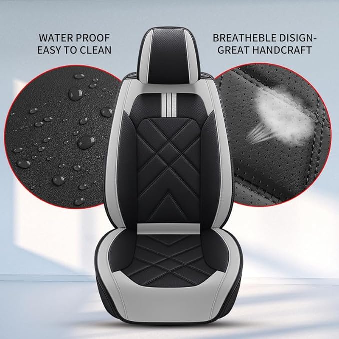 TTX LIGHTING Car Seat Covers Fit for Dodge Journey 2011-2020 - Breathable Leather Waterproof 2 Front Seat Protector (Black & Light Gray)