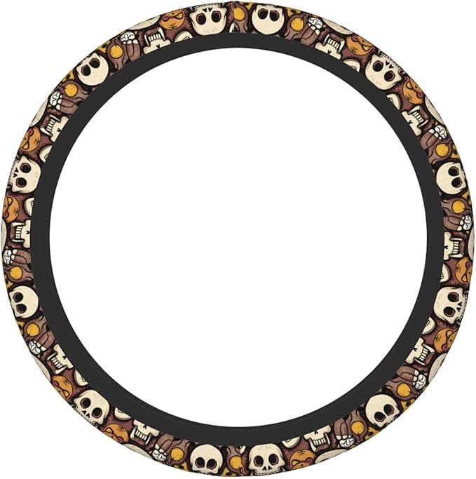 Halloween Skull Car Steering Wheel Cover, 15 Inch Steering Wheel Cover Stylish Decor for Most Cars