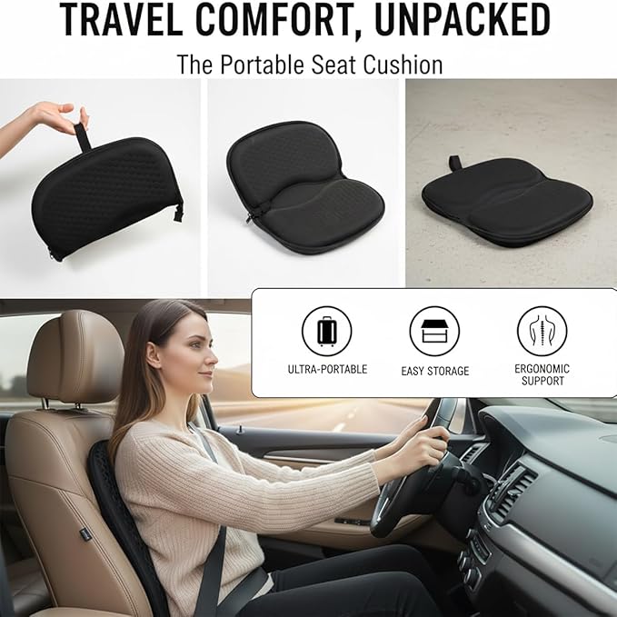 Foldable Seat Cushion for Travel, Honeycomb Gel Seat Cushion with Zipper & Handle, Portable Honeycomb Gel Cushion for Fatigue Relief, Ventilative Butt Pillow 15.8 x 13.3 x 1.4 Inches (1 in Blue)