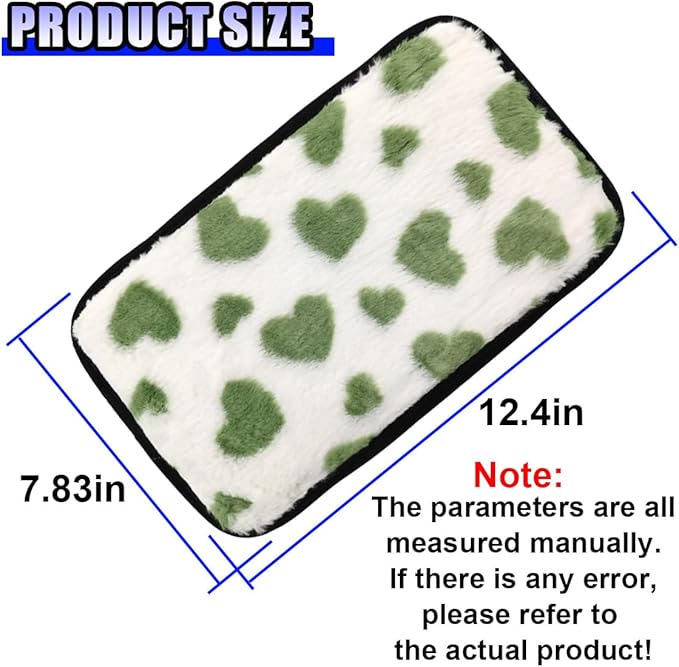 Furry Cow Print Armrest Cover for Car, Soft Plush Center Console Cushion Pad, Car Arm Rest Box Protector for Women Men, Universal Auto Decorative Accessories for Cars Trucks SUVs (Green)