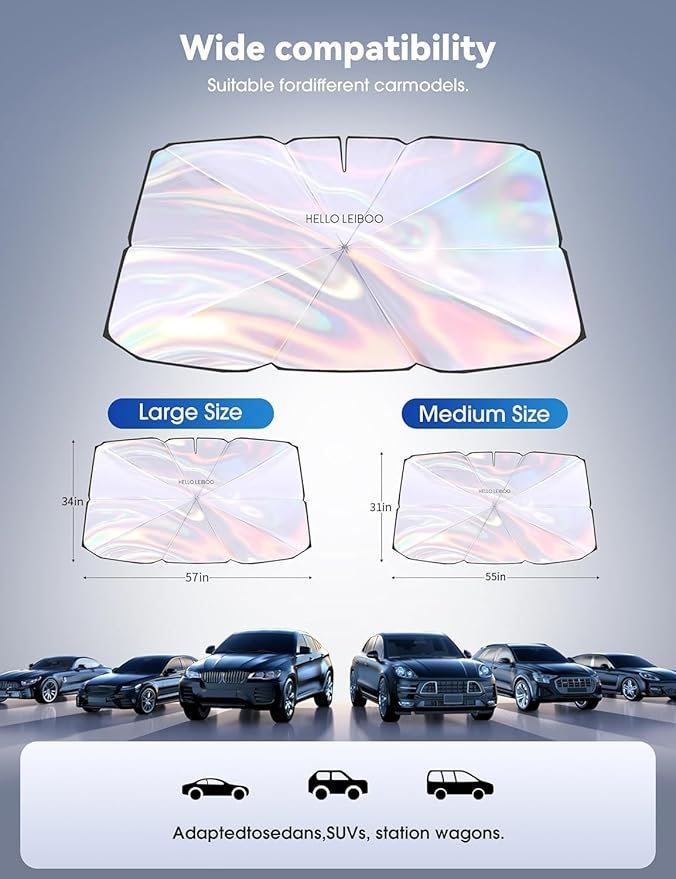 helloleiboo 𝟐𝟎𝟐5 𝑼𝑷𝑮𝑹𝑨𝑫𝑬 Car Windshield Sun Shade Umbrella,Colorful 360°Rotating Foldable Windshield Sun Shade Front Window Reflective Polyester Blocks Heat and Sun Sun Shade for Cars SUV