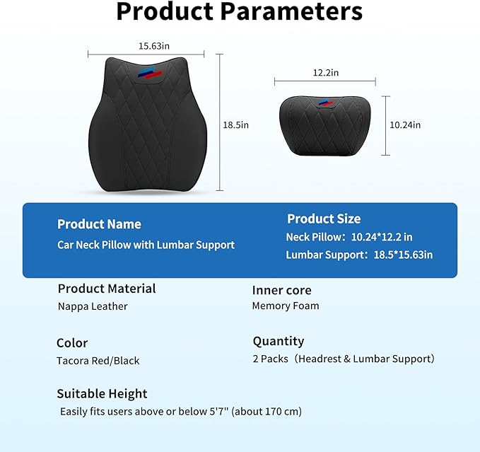Anti-Stain Nappa Leather Car Neck Pillow for BMW New X3 X5 X2 X4 X1 X6 X7 2 3 4 5 7 Series Seat Headrest Neck Pillow, Soft Memory Foam Headrest with Lumbar Support Accessories (Black-bm-2 pcs)