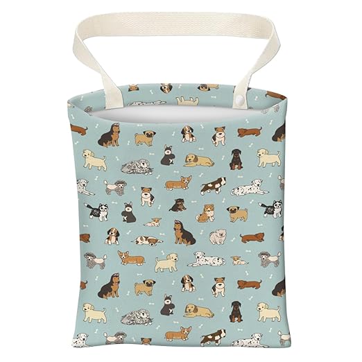 ABUIFDK Car Trash Can, Cute Car Trash Bag, Hanging Car Organizer and Storage Bag, Trash Bin for Car Accessories, Vehicle, Travelling, Camping Cute Blue Dogs