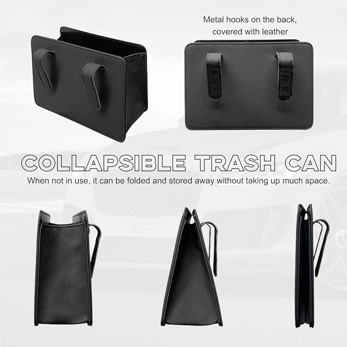 Car Trash Can, Foldable Waterproof Leather Car Garbage Organizer Holder, Automotive Mini Dustbin Container with One Roll Trash Bag, Universal Interior Car Accessories (Brown)