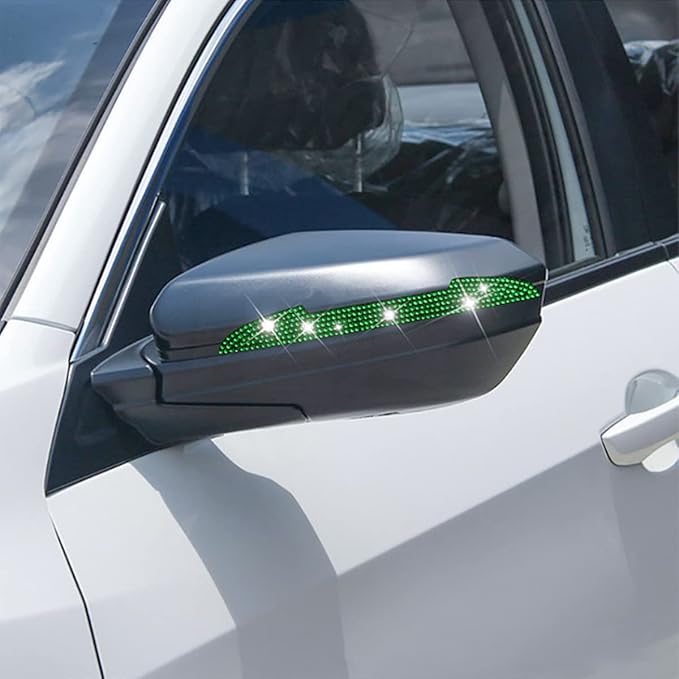 4 PCS Bling Rhinestone Car Door Handle Scratch Protector, Universal for All Cars, Vehicles, SUVs, Car Side Rearview Mirror, Car Door Edge Guard, Car Exterior Accessories for Women Men (Green)