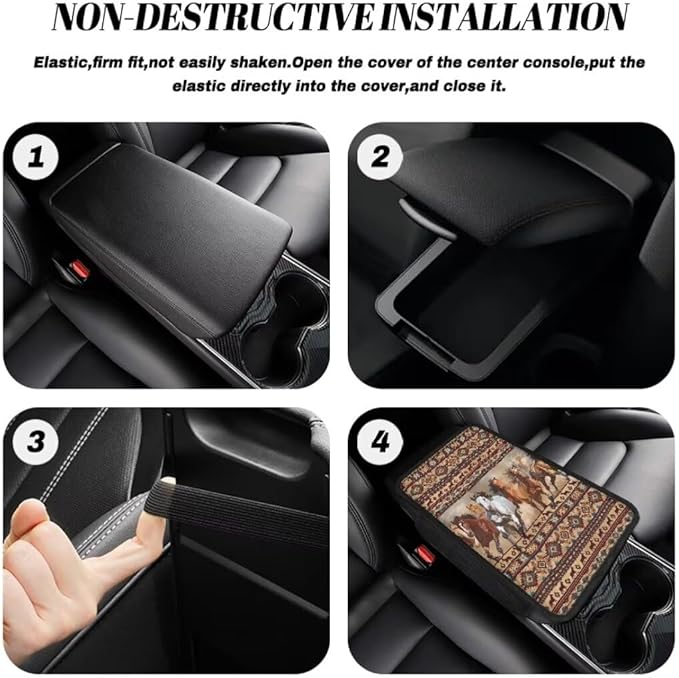 Boatee Horse Arm Rest Cover for Auto Center Console Cover Armrest Mat for Car Console Cushion Auto Arm Rest Box Pad Vehicle Console Organizer Interior Protector Armrest Cushion Western Aztec Brown