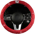15Inch Leather Steering Wheel Cover Women Cute Bling Crown Steering Wheel Covers Universal fit Car (Red)