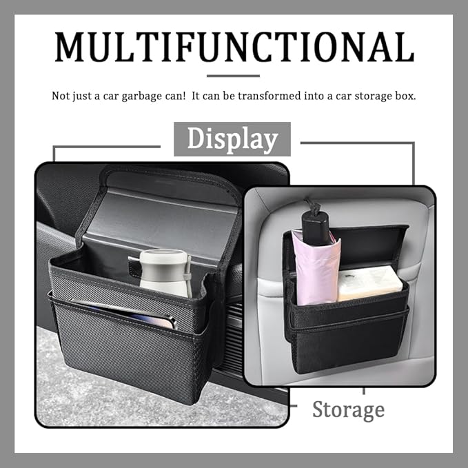 Upgraded Magnetic Car Trash Can with Lid,Mini Hanging Car Trash Bin with Mesh Pocket & 30PCS Garbage Bag,Collapsible Cars Garbage Can as Cars Storage Organizer for Most Auto