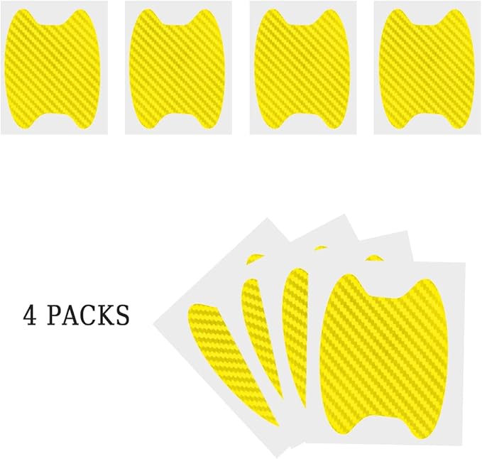 4PCS Car Handle Cup Stickers, Carbon Fiber Scratch Auto Protective Film, Non-Marking Bowl Protector, Universal for Most Cars, SUV, Van (Yellow/4PCS)