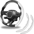 2pcs Carbon Fiber Anti-Skid Steering Wheel Cover, Anti-Skid Steering Wheel Cover/Segmented Steering Wheel Protector/Car Interior Accessories for Men/Women - Durable(White)