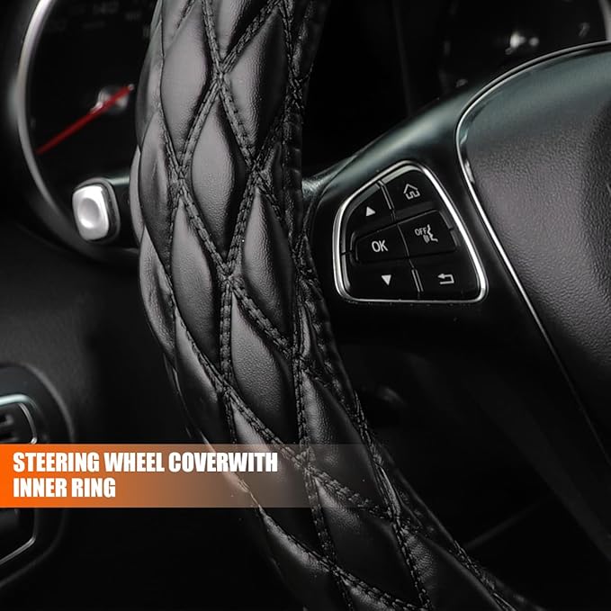 Car Steering Wheel Cover, 15" Soft Rubber Foldable Vehicle Steering Wheel Protector with Anti-Slip Lining, Automobile Interior Decoration Accessories, Universal for Most Vehicles (Black)