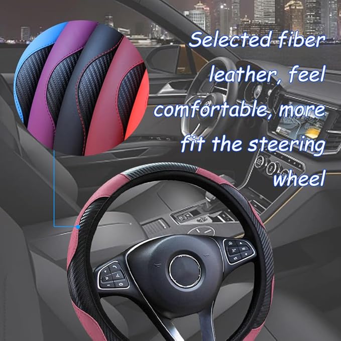Car Steering Wheel Cover, 15 Inch Carbon Steering Wheel Cover, Breathable Anti-Slip Steering Wheels Accessories for Men Women, Car Interior Accessories for Most Cars