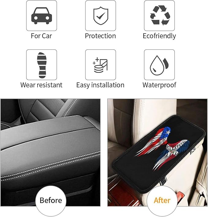 Auto Center Console Pad Puerto Rico Porto Rico Puerto Rican and Dominican Republic Flag Wings Car Armrest Cover Armrest Seat Handrail Box Cover Cushion Universal Decoration Protector Accessories