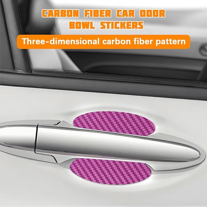 Car Door Handle Cup Protector, 4PCS Carbon Fiber Anti-Scratch Vehicle Door Handle Bowl Sticker, Self-Adhesive Automotive Paint Protective Film, Universal for SUV RV Truck (Lotus Root Pink)